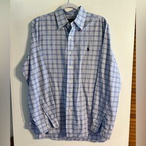 Ralph Lauren Men's Blue Purple Plaid Cotton Button Up Dress Shirt M 100% Cotton